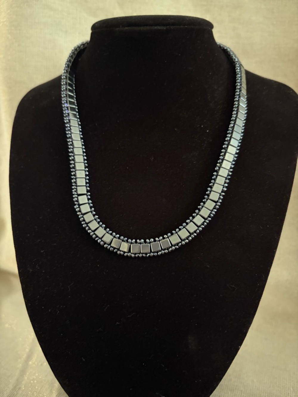 Hematite Beaded Square-Link Necklace - Women Jewelry
